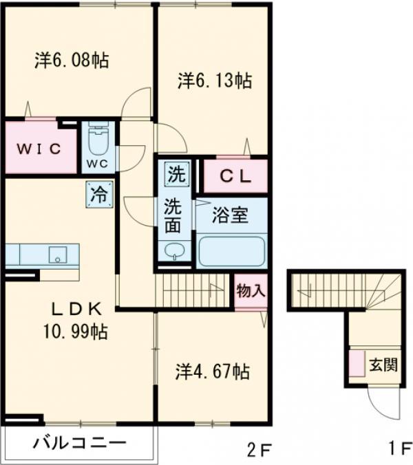 ストーク成城 Ⅰ(3LDK/2階)の間取り写真