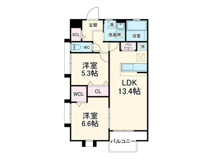 リーブル スティル(2LDK/1階)の間取り写真