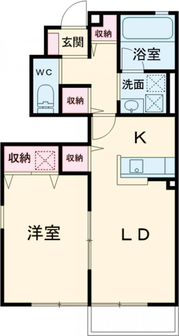SUNSETMALLⅢ B棟(1LDK/1階)の間取り写真
