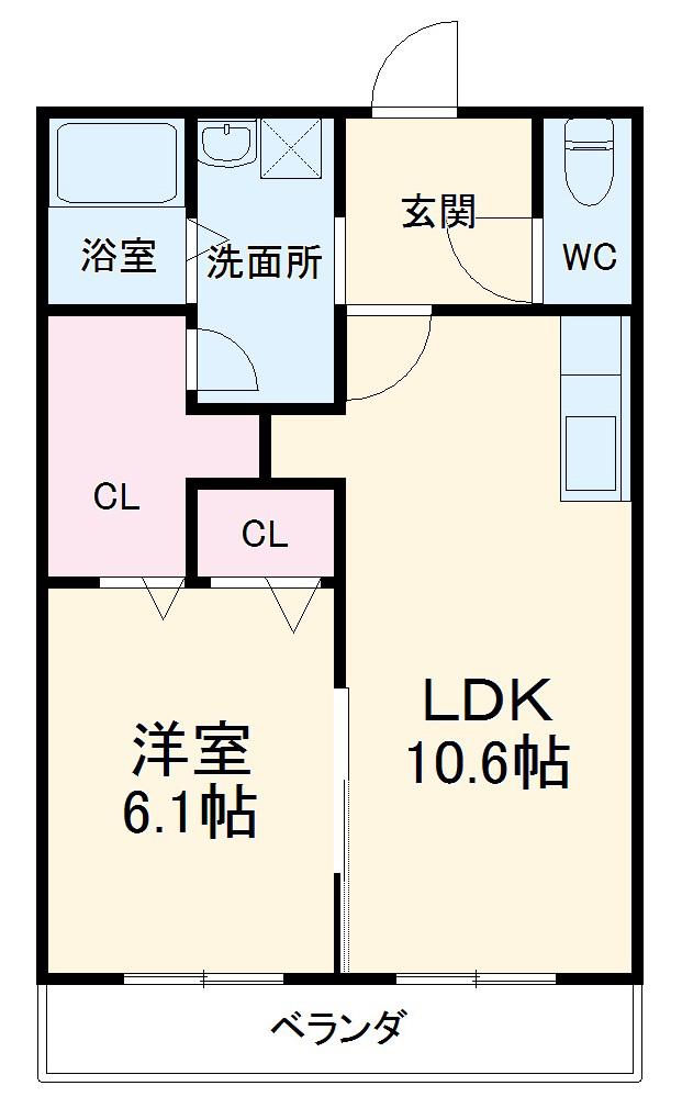 スカイハイム河原南(1LDK/1階)の間取り写真