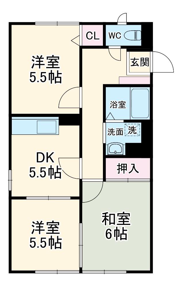 遠州鉄道 浜北駅 徒歩10分 2階建 築31年(3DK/1階)の間取り写真