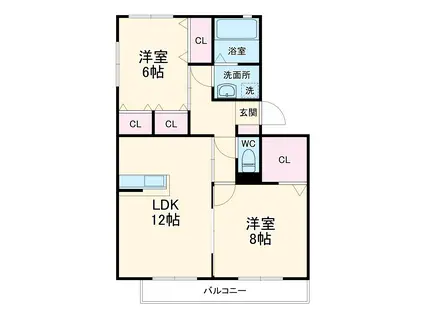 ボヌール伴鍾 Ⅱ(2LDK/2階)の間取り写真