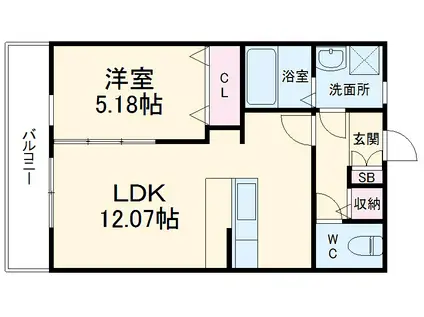 グランストーク篠ヶ瀬Ⅱ(1LDK/1階)の間取り写真