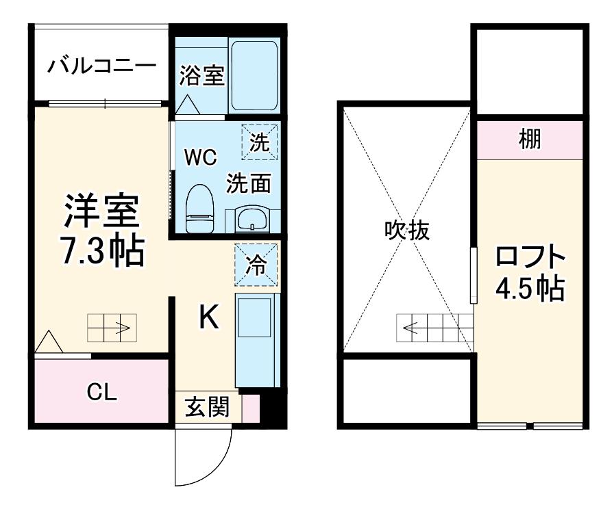 ブランノワール本陣 S(1K/2階)の間取り写真