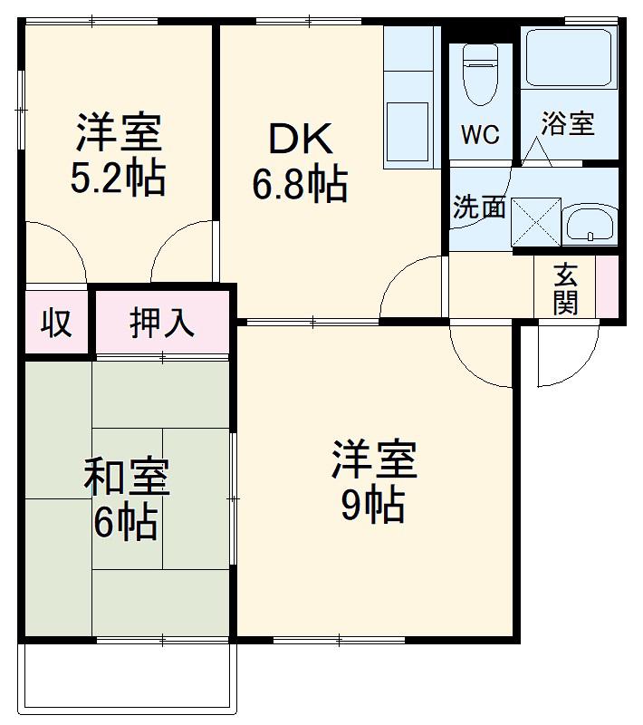 メゾン7A棟(3DK/2階)の間取り写真
