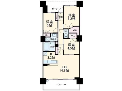パークスクエア相模大野タワーアンドレジデンス(3LDK/32階)の間取り写真