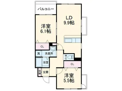 ディライト・ファイブ(2LDK/3階)の間取り写真