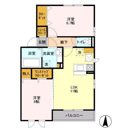八千代の杜 ノースヒルK(2LDK/1階)の間取り写真