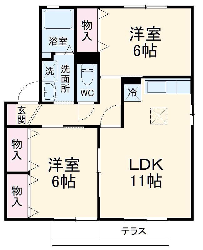 セジュールモアB(2LDK/1階)の間取り写真