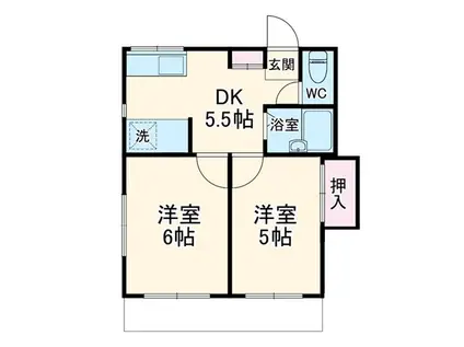 ジュネス鶴間B(2K/2階)の間取り写真