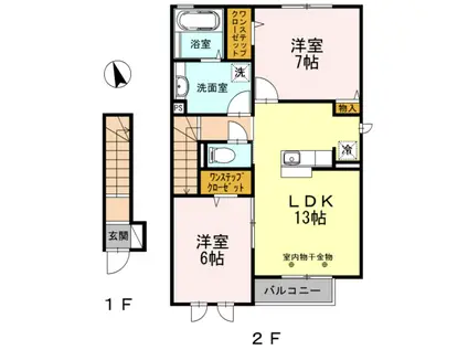 ヴェルドミールⅠ(2LDK/2階)の間取り写真