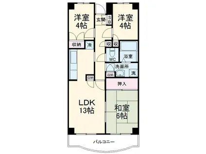 リヴェール南八幡(3LDK/2階)の間取り写真