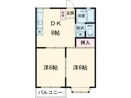 シルクウイング(2DK/2階)の間取り写真