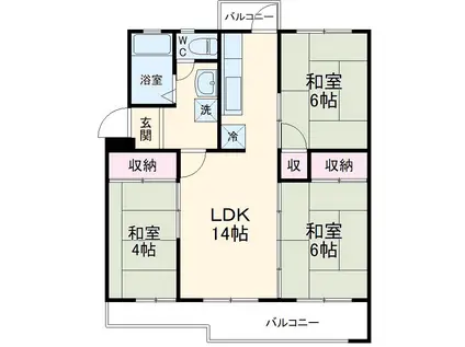 夏見台団地12号棟(3LDK/3階)の間取り写真