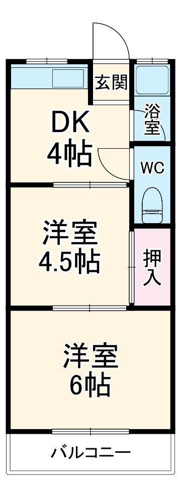 ゆり荘(2DK/2階)の間取り写真