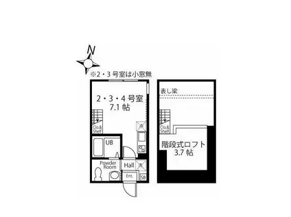 ハウスハーミットクラブハウス横浜大口(ワンルーム/2階)の間取り写真