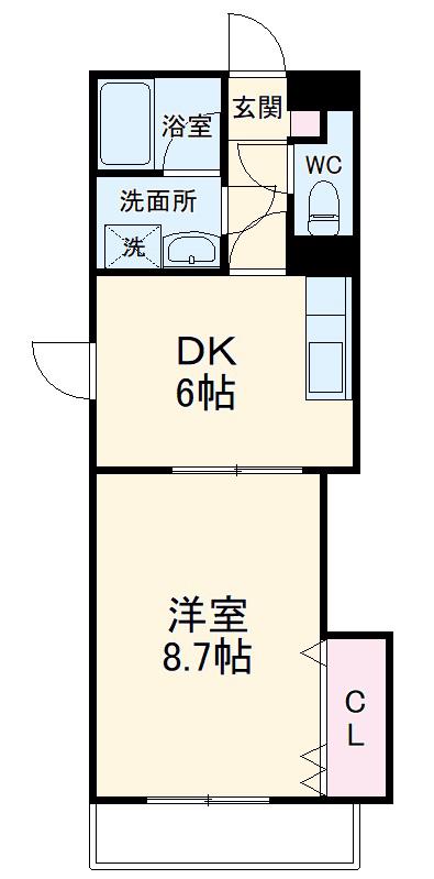 名古屋市名城線 平安通駅 徒歩7分 3階建 築20年(1DK/2階)の間取り写真