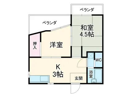 メゾンリバーサイド343(2K/1階)の間取り写真