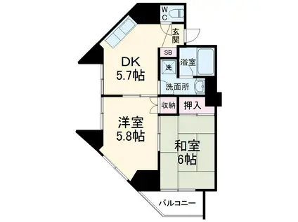 グローリアパレス壱番館(1SDK/6階)の間取り写真