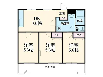 ハピネス北野(3DK/3階)の間取り写真