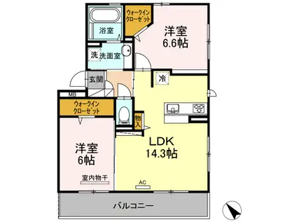 フェリーチェ A棟(2LDK/2階)の間取り写真