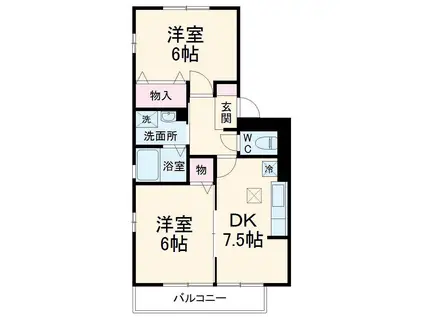 ドミール岩瀬(2DK/2階)の間取り写真