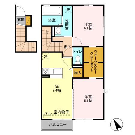 ポルト-ボヌール(2DK/2階)の間取り写真