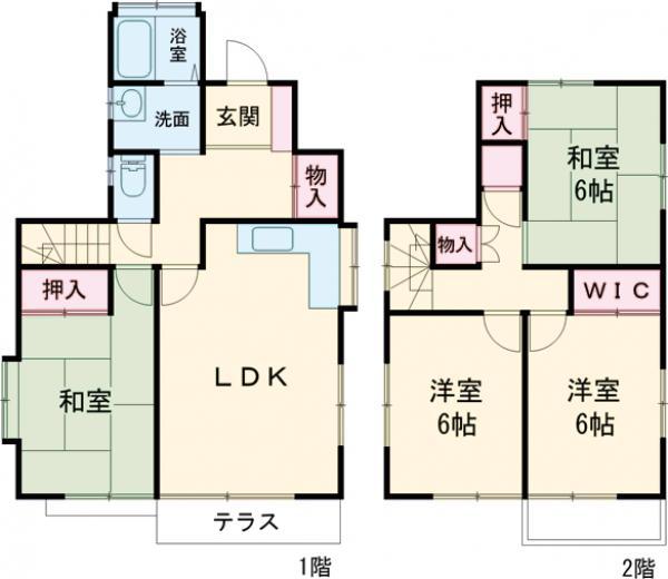関東鉄道常総線 稲戸井駅 徒歩6分 2階建 築44年(4LDK)の間取り写真