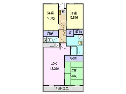 エルハイム岡崎(3LDK/4階)の間取り写真