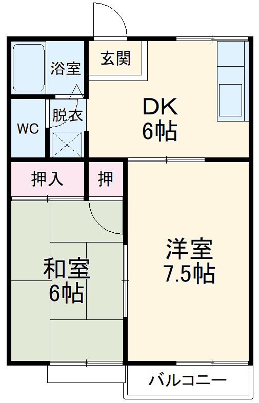 グリーンハイツA(2DK/2階)の間取り写真