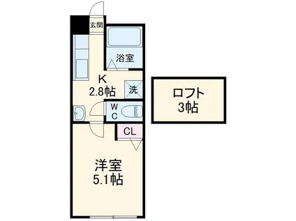 ラヴィータ湘南(1K/2階)の間取り写真