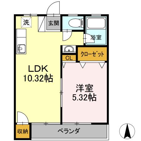鄕石マンション(1LDK/1階)の間取り写真