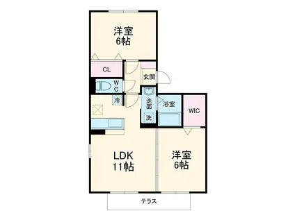 グランディールⅡ(2LDK/1階)の間取り写真