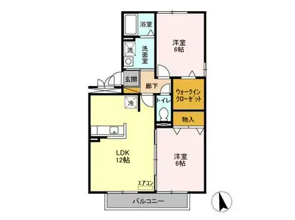 サニーフラットB(2LDK/2階)の間取り写真