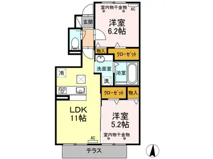 ルーチェソラーレ(2LDK/1階)の間取り写真