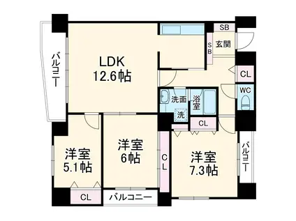 グランツ新大阪(3LDK/8階)の間取り写真