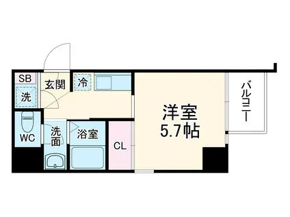 I-DIL NAKANOSHIMA イースト(1K/6階)の間取り写真