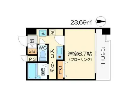 フェニックスコート天満橋(1K/8階)の間取り写真