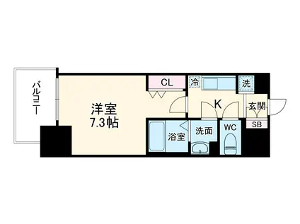 LUXE天神橋(1K/13階)の間取り写真