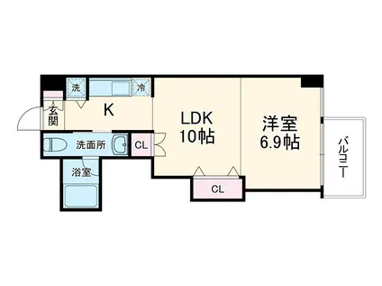 クリスタルブライト天満橋・リバーサイド(1LDK/7階)の間取り写真