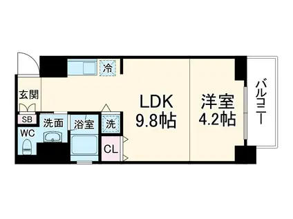 クリスタルブライト天満橋・リバーサイド(1LDK/9階)の間取り写真