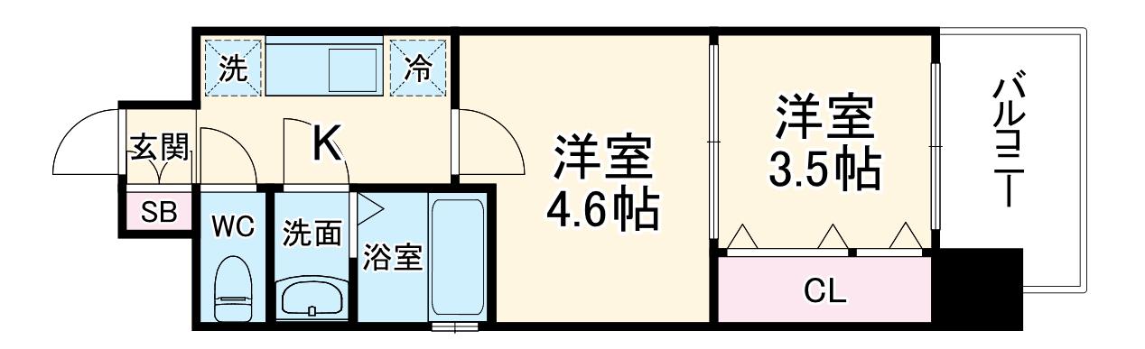 ビガーポリス417天満橋Ⅱ(2K/6階)の間取り写真