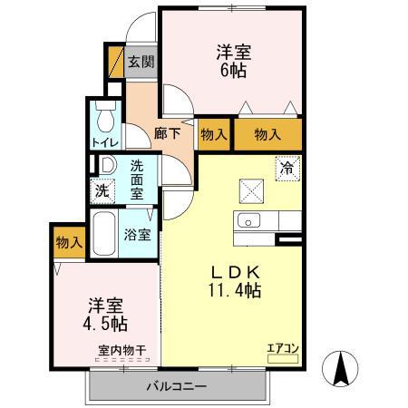 ハイブリッジⅡ(2LDK/1階)の間取り写真