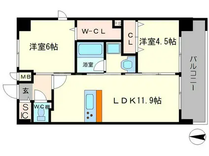 シンセリティ大淀(2LDK/8階)の間取り写真