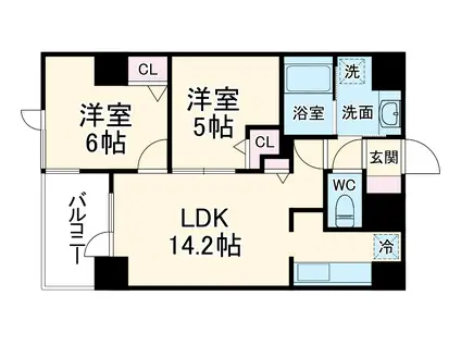 グリーン サイト 南森町(2LDK/7階)の間取り写真