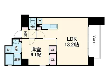 ベルフェリーク天満橋(1LDK/13階)の間取り写真