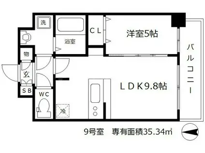 プレサンス扇町駅前(1LDK/13階)の間取り写真