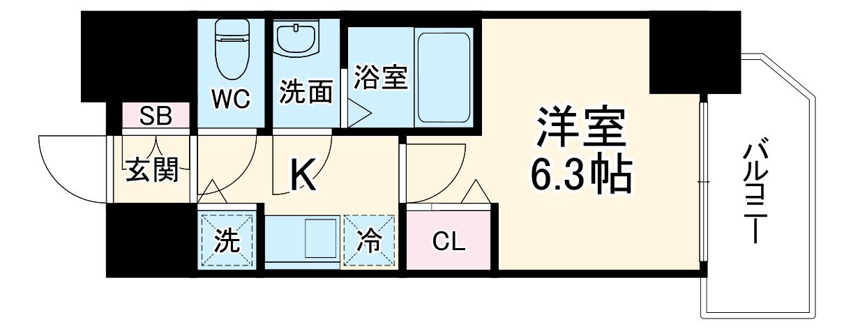 プレサンス扇町駅前(1K/9階)の間取り写真