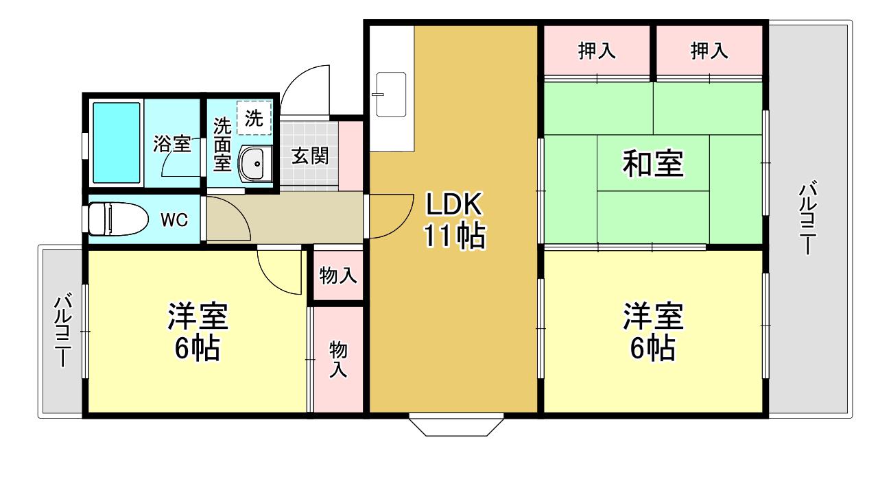 フォルク北千里C棟(3LDK/2階)の間取り写真