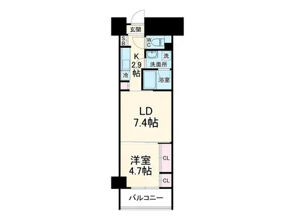 天満橋ケルスコートPARKⅤIEW(1LDK/2階)の間取り写真